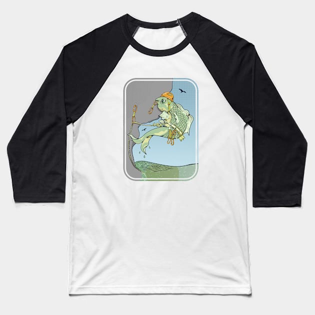 rock climbing fish Baseball T-Shirt by mailboxdisco